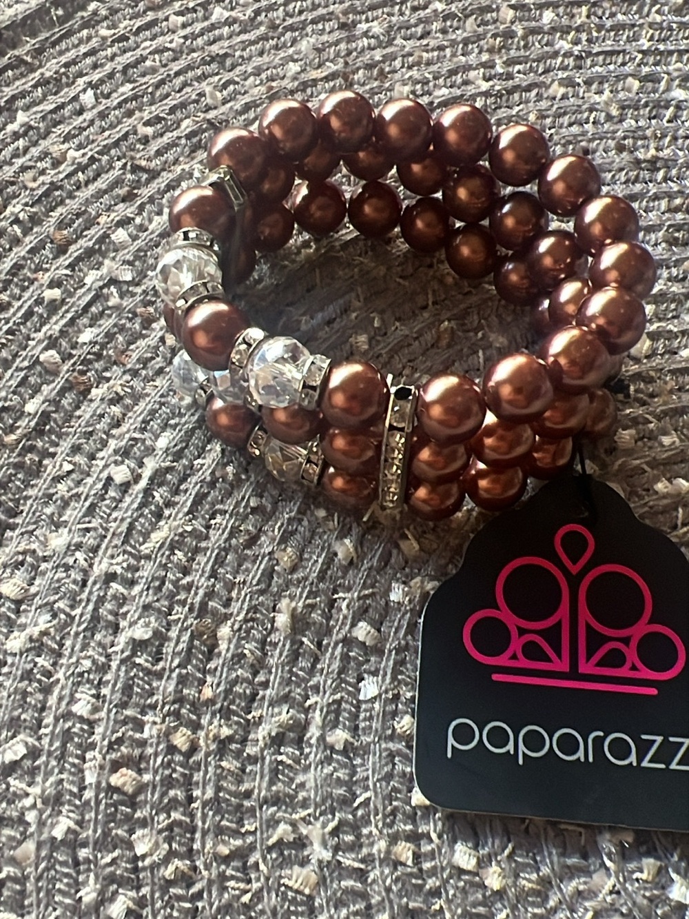 paparazzi Copper Pearl Coil Bracelet with Crystal Accents